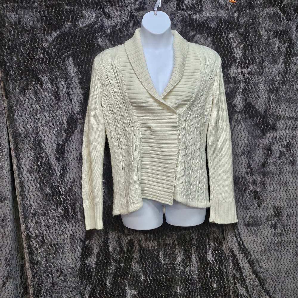 Cable Knit Shaul Collared‎ Sweater Womens XL Fisherman Vanilla Girl Cottagecore